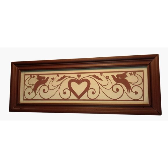 Framed Wooden Folk Art Heart Bird Wall Hanging - Picture 2 of 9